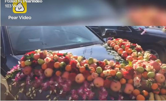سيارة زفاف مزينة بالفاكهة تشعل مواقع التواصل (فيديو) سيارة زفاف مزينة بالفاكهة تشعل مواقع التواصل (فيديو)