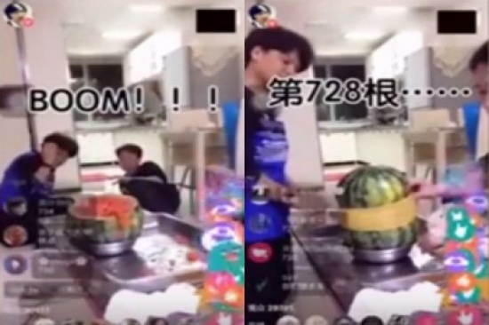 فيديو: بطيخة تنفجر بوجه صيني أثناء بث حي على الإنترنت