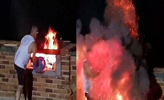بالفيديو.. لحظة انفجار شواية في وجه رجل بالفيديو.. لحظة انفجار شواية في وجه رجل