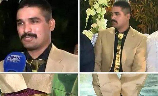 بالفيديو.. عريس يرتدي حذاء وربطة عنق من ذهب! بالفيديو.. عريس يرتدي حذاء وربطة عنق من ذهب!